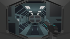 Low Poly Sci-fi Corridor with Animated Gate 3D Model