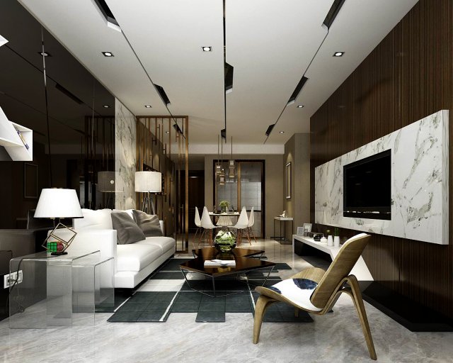 Stylish avant-garde living room design 144 3D Model