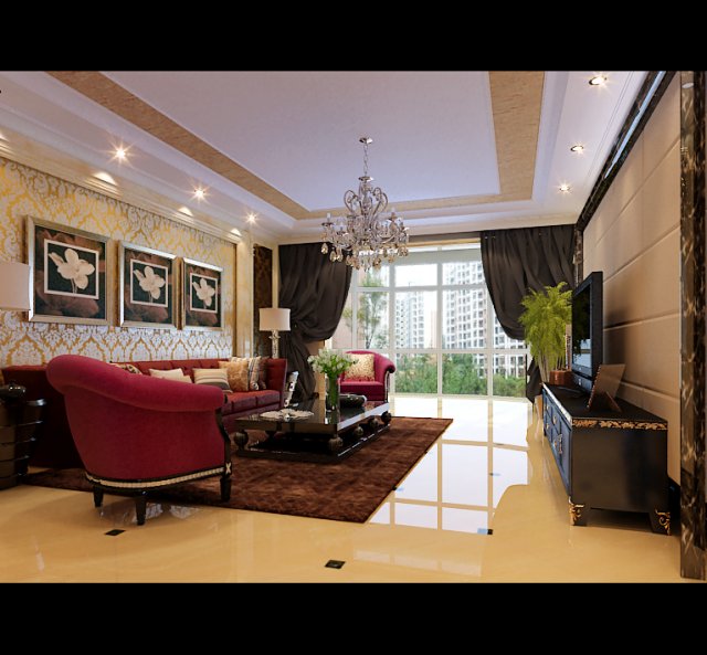 Fashionable European living room 5141 3D Model