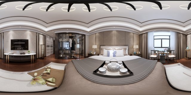 Panorama Chinese style home bedroom space 09 3D Model