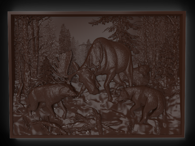 Hunting wolf pack Bas relief 3D Model