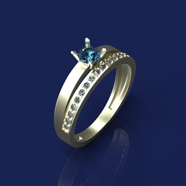 Ring with sapphire and diamonds 3D Model