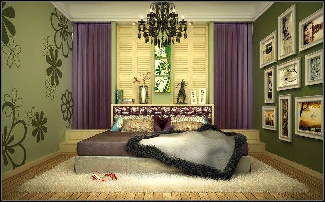 Stylish modern green bedroom 1826 3D Model
