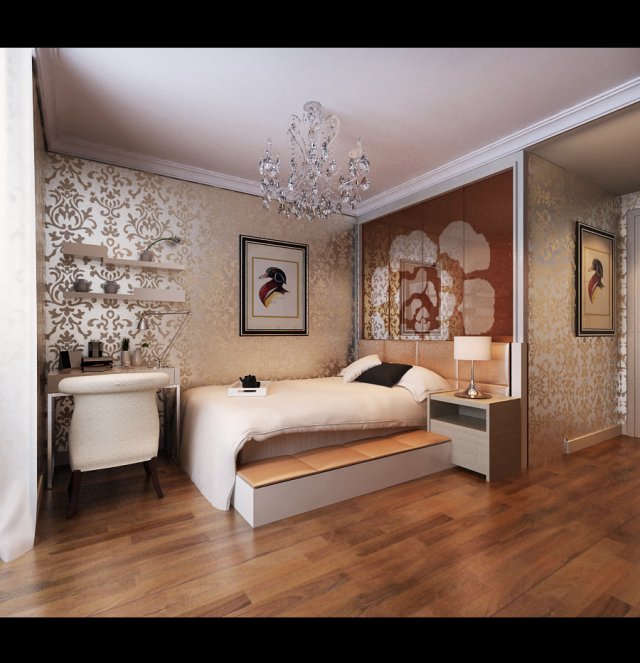 Stylish European bedroom 1882 3D Model