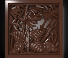 The plants in the square frame bas relief for CNC 3D Model