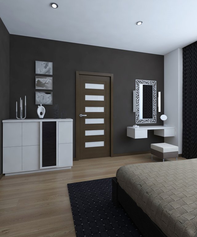 Nice bedroom with dark carpet 3D Model