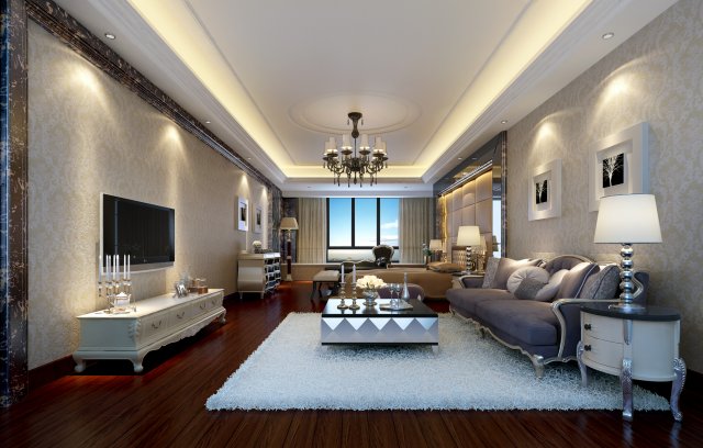 The living room of a luxurious european-style single apartment is 5166 3D Model