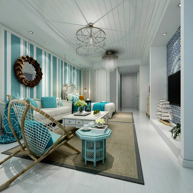 Stylish avant-garde living room design 41 3D Model
