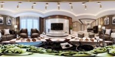 Panoramic neo-classical style living room dining room 24 3D Model