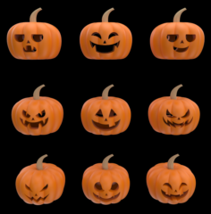 9 variety of pumpkin faces for Halloween decorations Free 3D Model