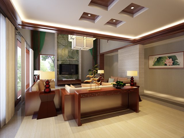 Fashionable Chinese style and vintage living room restaurant 1805 3D Model