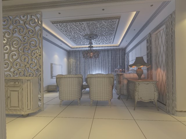 Luxurious and concise European living room restaurant 1765 3D Model