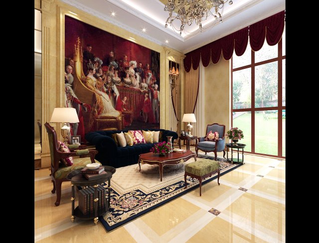 Luxury Retro European Living Room 1736 3D Model