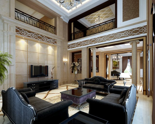 Stylish double European living room 1740 3D Model