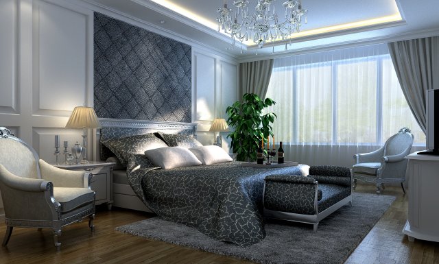 Stylish European bedroom 1845 3D Model