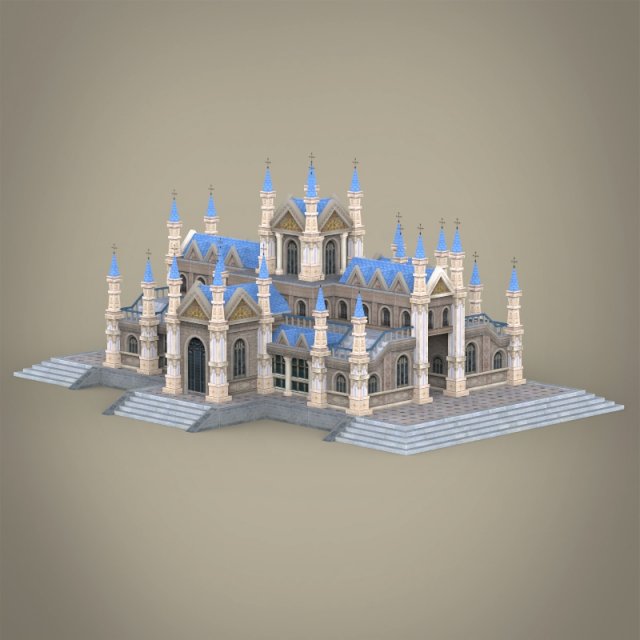 Fantasy Low Poly Church Building 3D Model