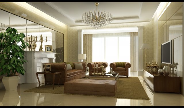 Fashionable and concise European living room 1714 3D Model