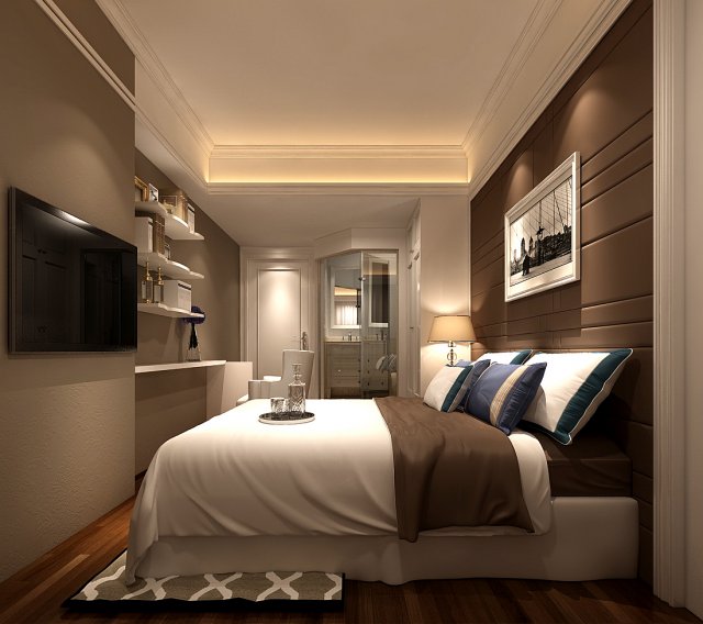 Stylish bedroom complete 65 3D Model