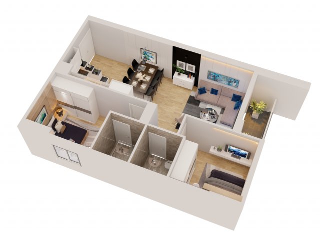Cutaway apartment full furnitures in modern design 3D Model