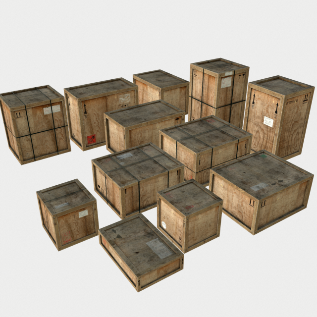 Old Wooden Cargo Crates with Dust 3D Model