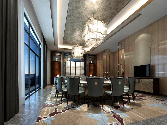 Luxury large hotel restaurant 04 3D Model