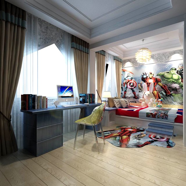 Stylish bedroom complete 201 3D Model