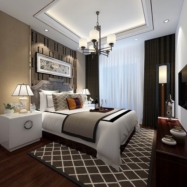 Stylish bedroom complete 79 3D Model