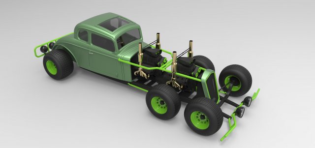 Hot rod six-wheeled 3D Model