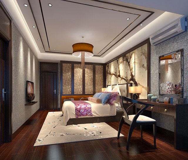 Stylish bedroom complete 76 3D Model