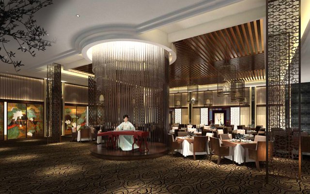 Luxury large hotel restaurant 12 3D Model