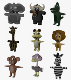 Funny Cartoon Exotic Animals Collection 3D Model