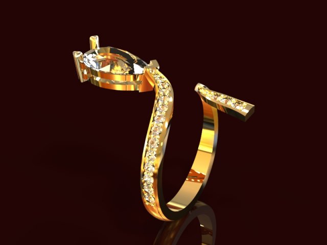 Gold ring with diamonds 3D Model