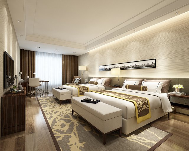 Bedroom hotel suites designed a complete 75 3D Model
