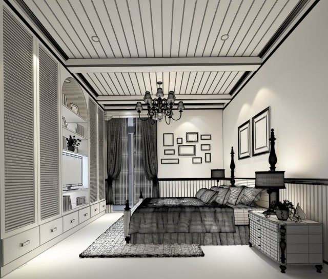 Stylish bedroom complete 71 3D Model