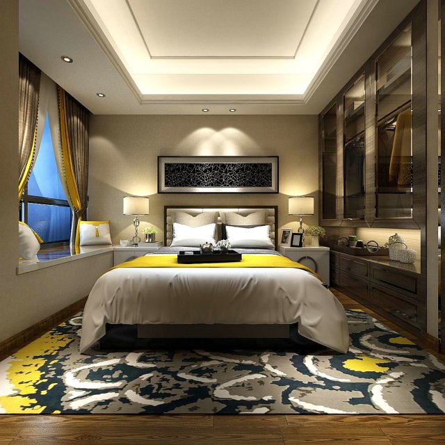 Stylish master bedroom design 13 3D Model