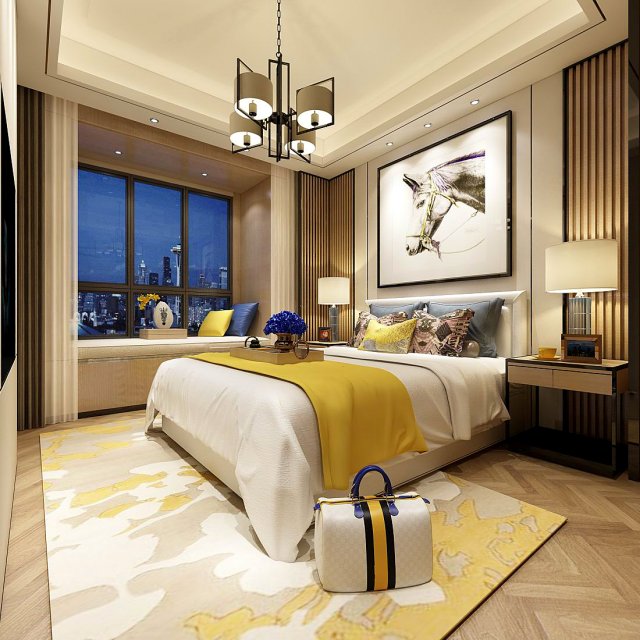 Stylish master bedroom design 16 3D Model
