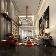 Stylish avant-garde living room design 01 3D Model