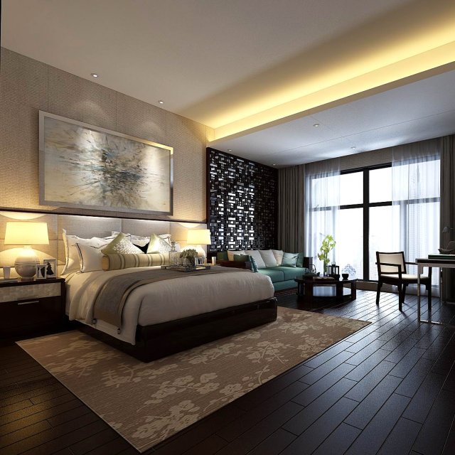 Stylish bedroom complete 98 3D Model