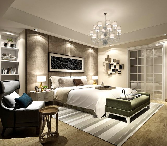 Stylish bedroom complete 47 3D Model