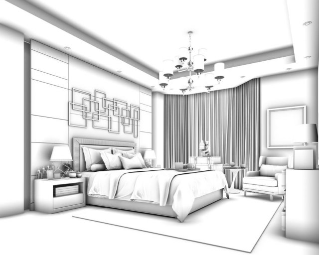 Stylish bedroom complete 113 3D Model