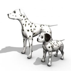 Puppy Dalmatian and Adult Realistic Rigged 3D Model