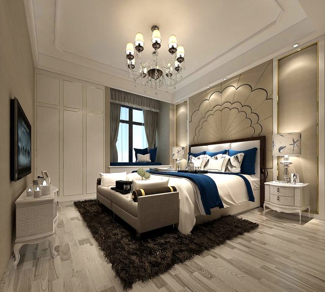 Stylish bedroom complete 51 3D Model