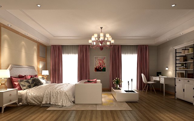 Stylish bedroom complete 128 3D Model