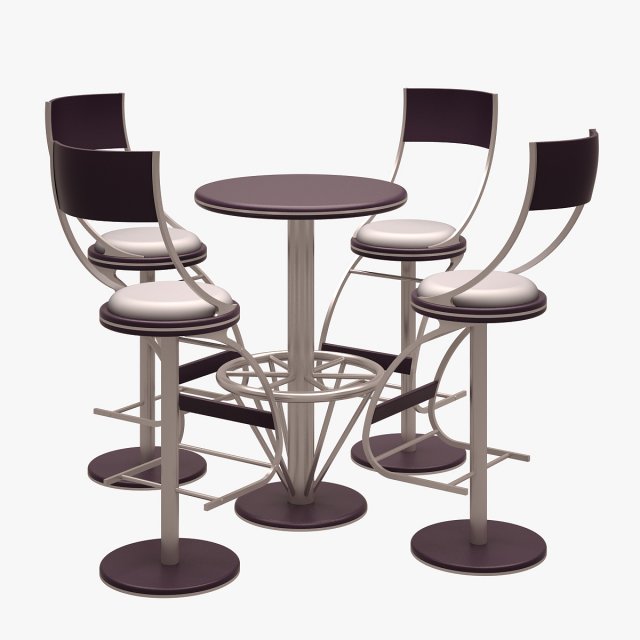 Bar Chair and Table Set 01 3D Model