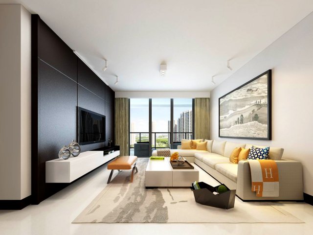 Stylish avant-garde living room design 32 3D Model