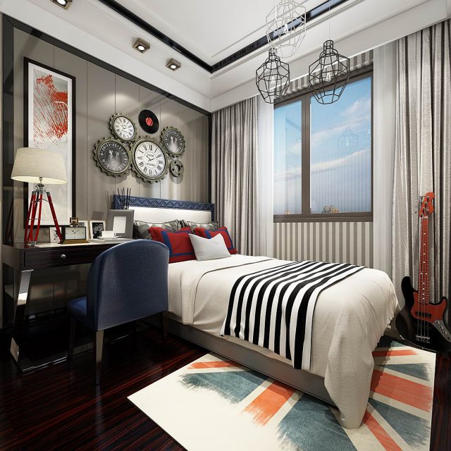 Stylish bedroom complete 194 3D Model