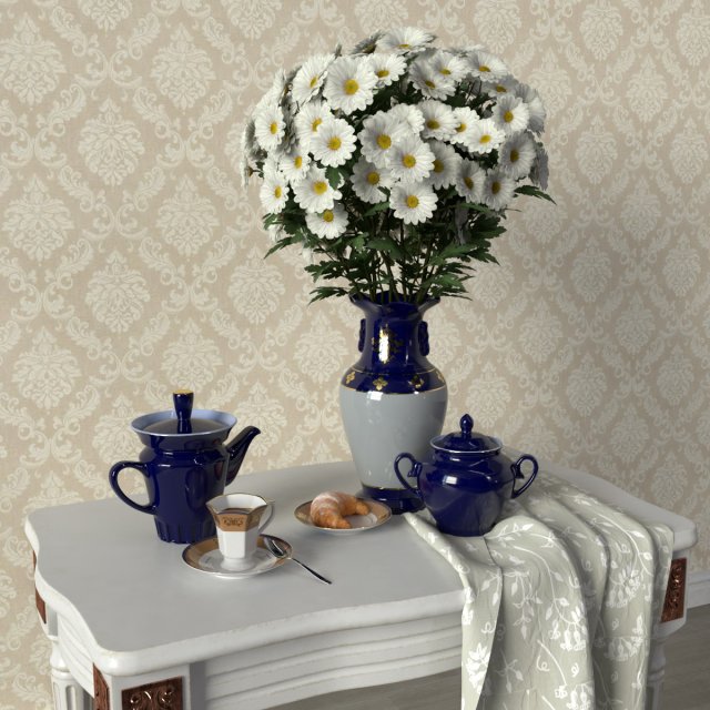 Decorative set with chrysanthemum vase 3D Model