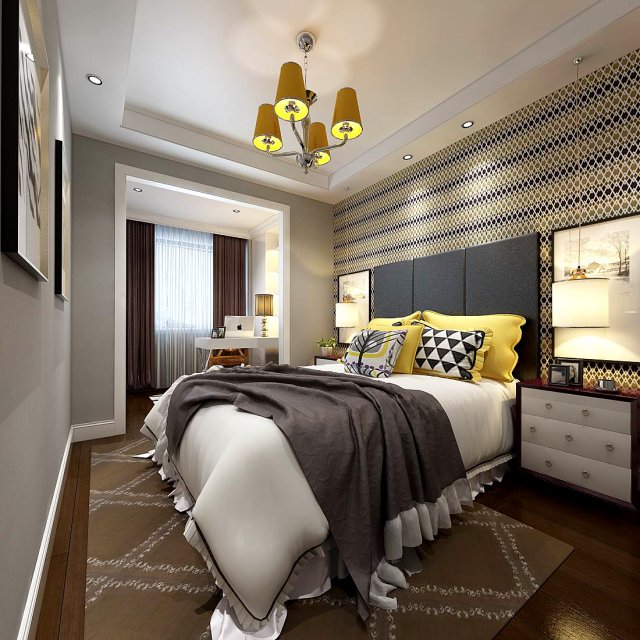 Stylish master bedroom design 07 3D Model