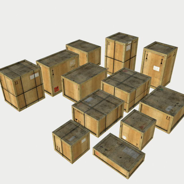 Dusty Wooden Cargo Crates PBR 3D Model