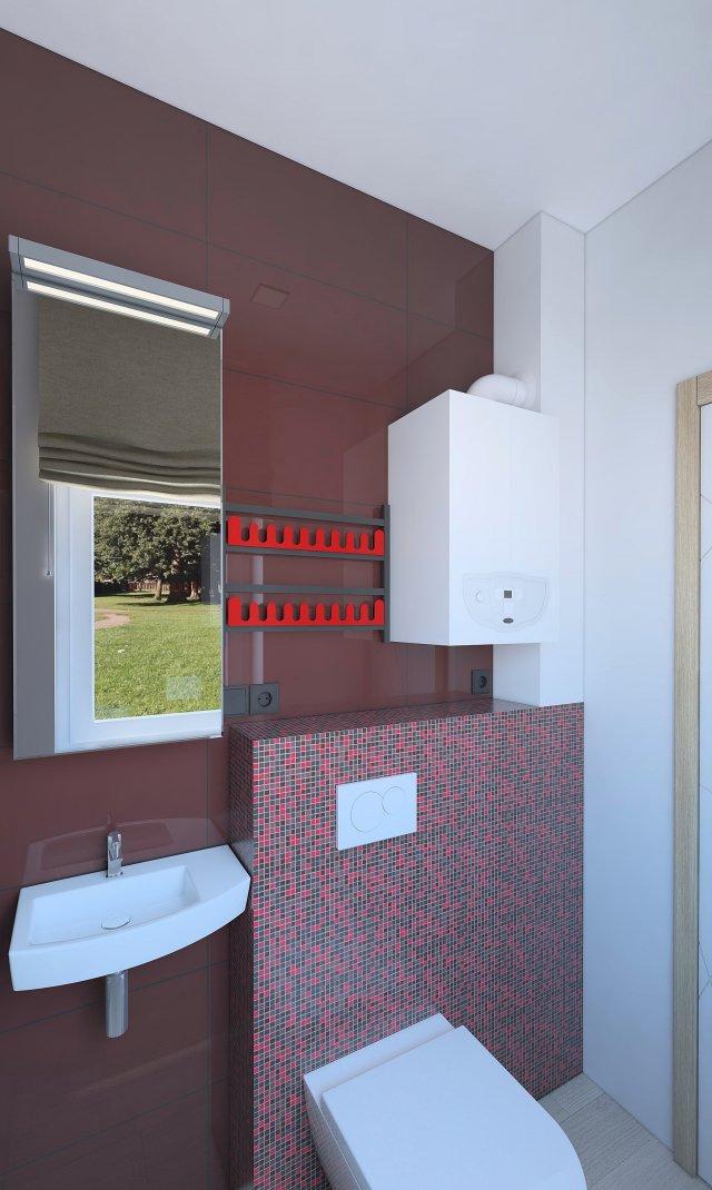 Small shower room with red tiles 3D Model